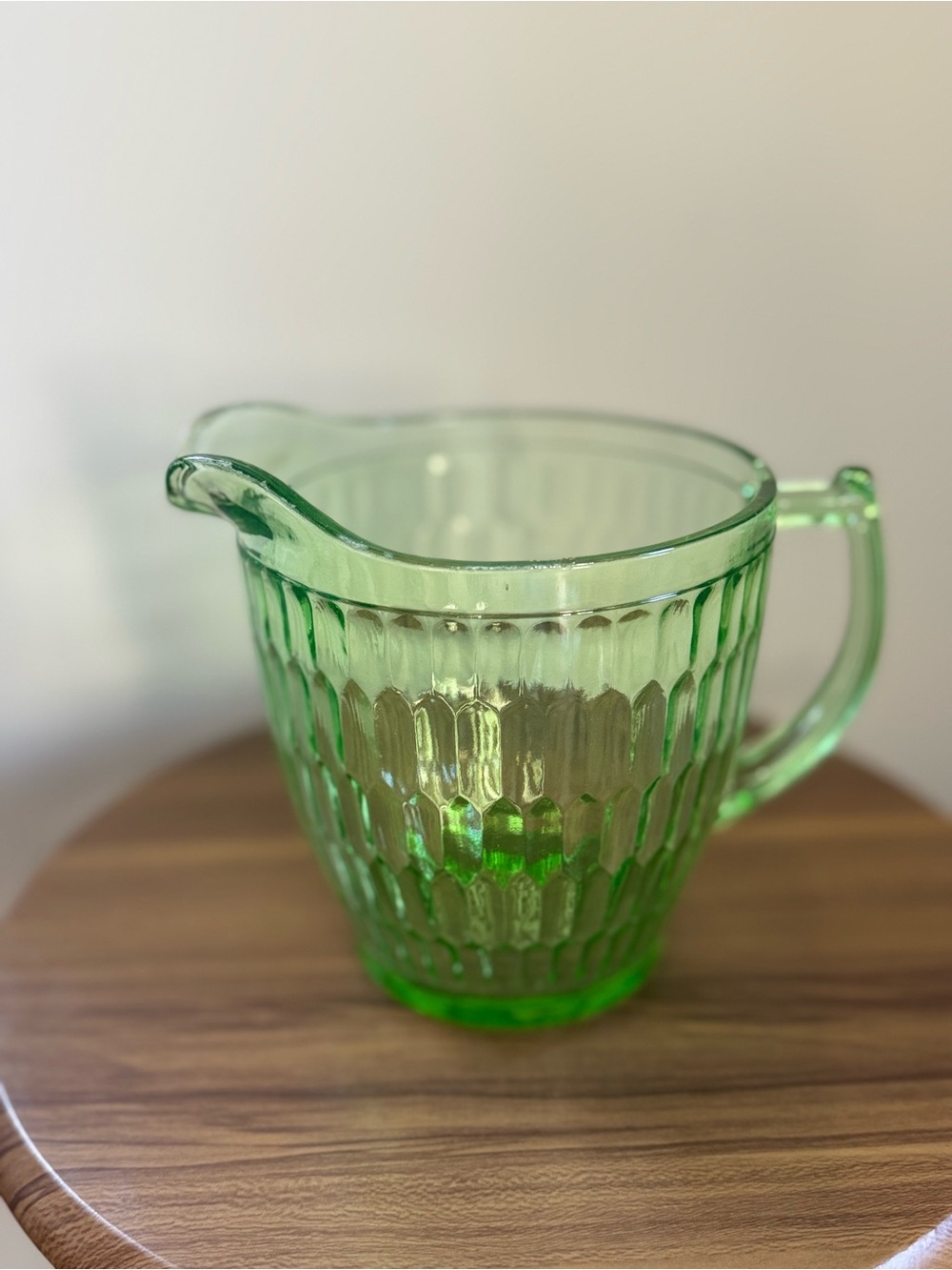 Teleflora 75th Anniversary Green Glass Pitcher Textured Flower Vase